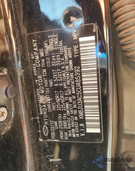 2012 Hyundai Tucson Gls z USA, uszkodzony, nr VIN KM8JU3AC5CU485392